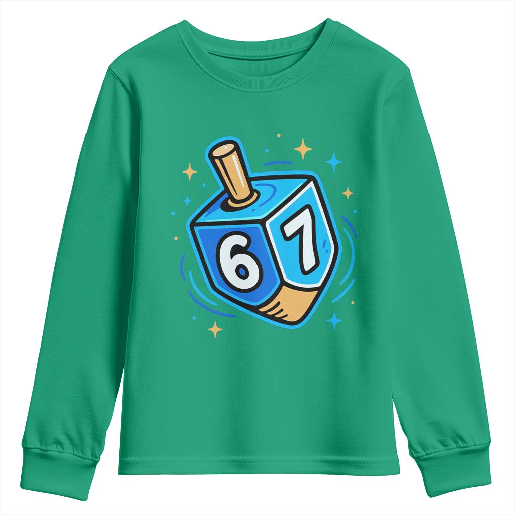 Funny 67 Hanukkah Dreidel Youth Sweatshirt Chanukah Star Of David TS11 Irish Green Print Your Wear