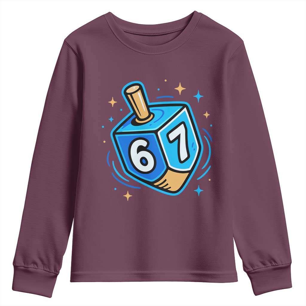 Funny 67 Hanukkah Dreidel Youth Sweatshirt Chanukah Star Of David TS11 Maroon Print Your Wear