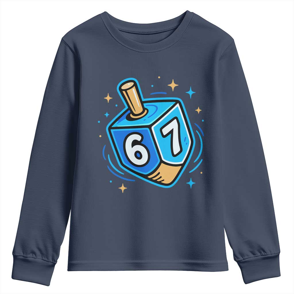 Funny 67 Hanukkah Dreidel Youth Sweatshirt Chanukah Star Of David TS11 Navy Print Your Wear