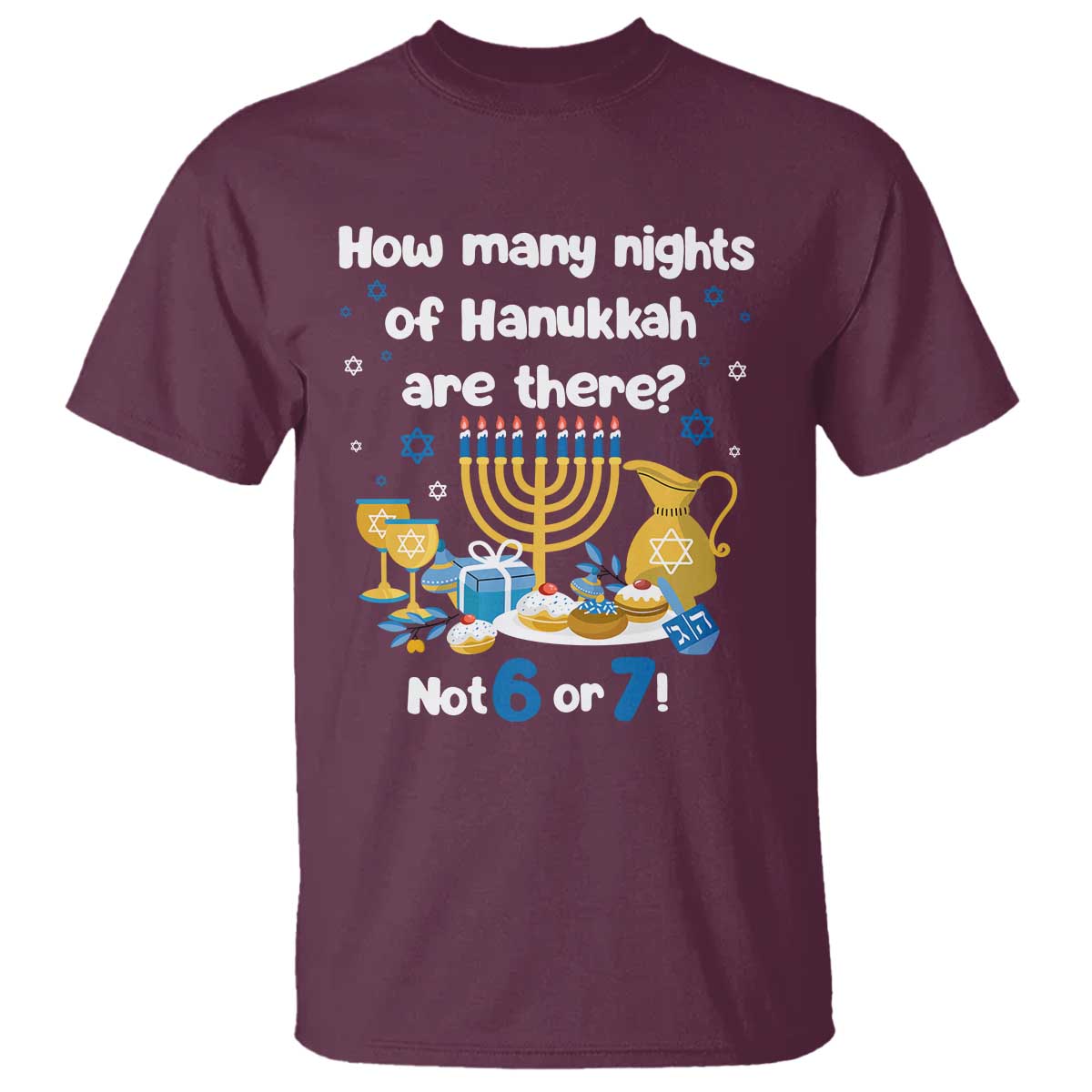Funny 67 Hanukkah T Shirt How Many Nights Of Hanukkah Are There Not 6 or 7 TS11 Maroon Print Your Wear