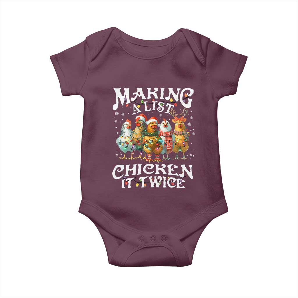 Making A List Chicken It Twice Baby Onesie Funny Christmas Chicken TS11 Maroon Print Your Wear