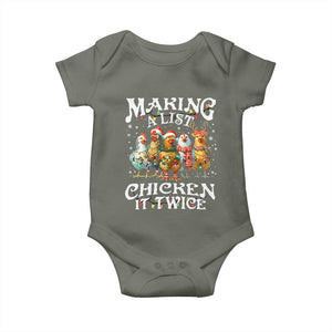 Making A List Chicken It Twice Baby Onesie Funny Christmas Chicken TS11 Military Green Print Your Wear