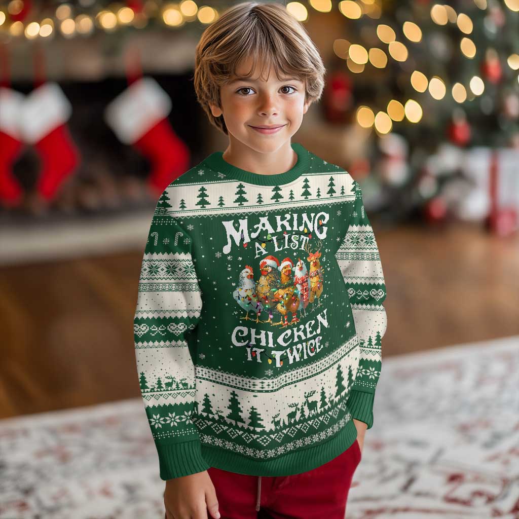 Making A List Chicken It Twice Ugly Christmas Sweater Funny Xmas Chicken TS11 Forest Green Beige Print Your Wear