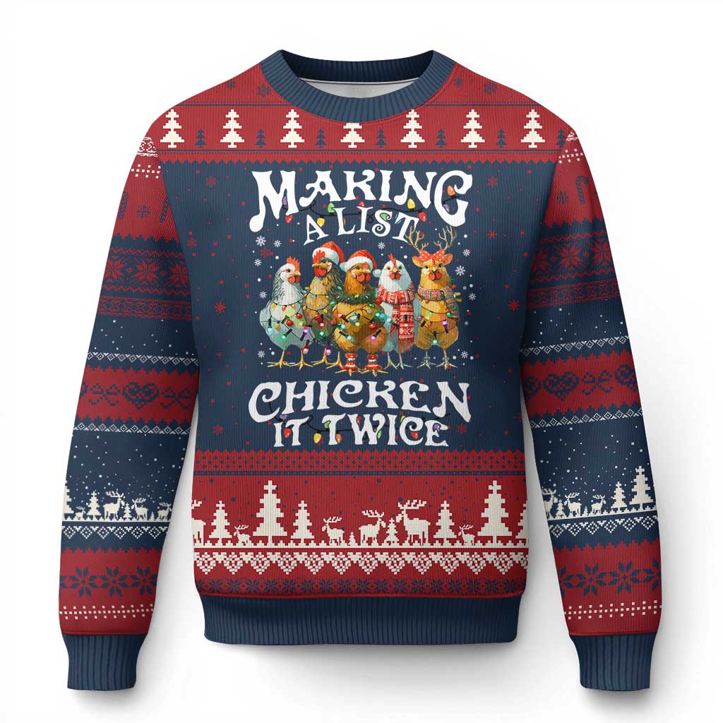 Making A List Chicken It Twice Ugly Christmas Sweater Funny Xmas Chicken TS11 Navy Red Print Your Wear