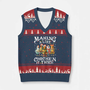 Making A List Chicken It Twice V-Neck Knit Sweater Vest Funny Xmas Chicken TS11 Navy Red Print Your Wear