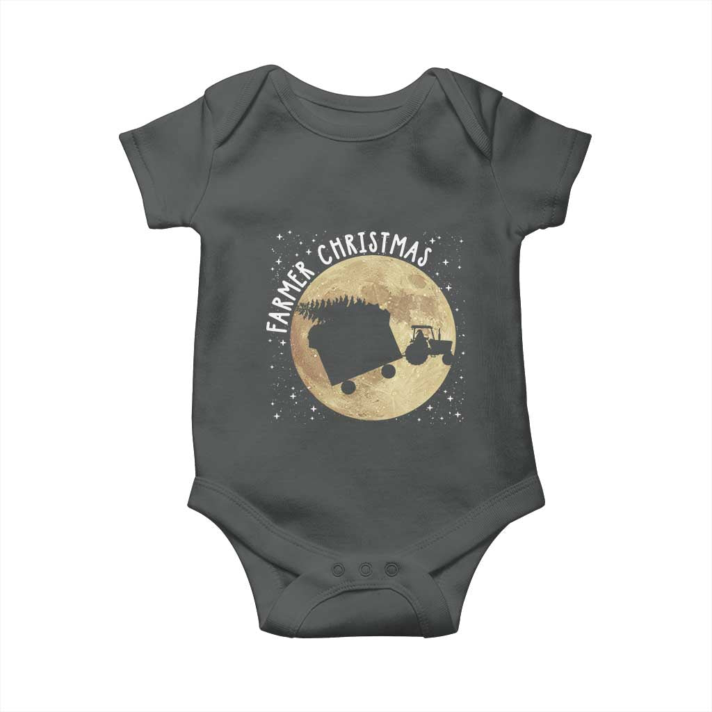 Funny Farmer Christmas Baby Onesie Xmas Santa Farm Tractor Moon TS11 Dark Heather Print Your Wear