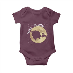 Funny Farmer Christmas Baby Onesie Xmas Santa Farm Tractor Moon TS11 Maroon Print Your Wear