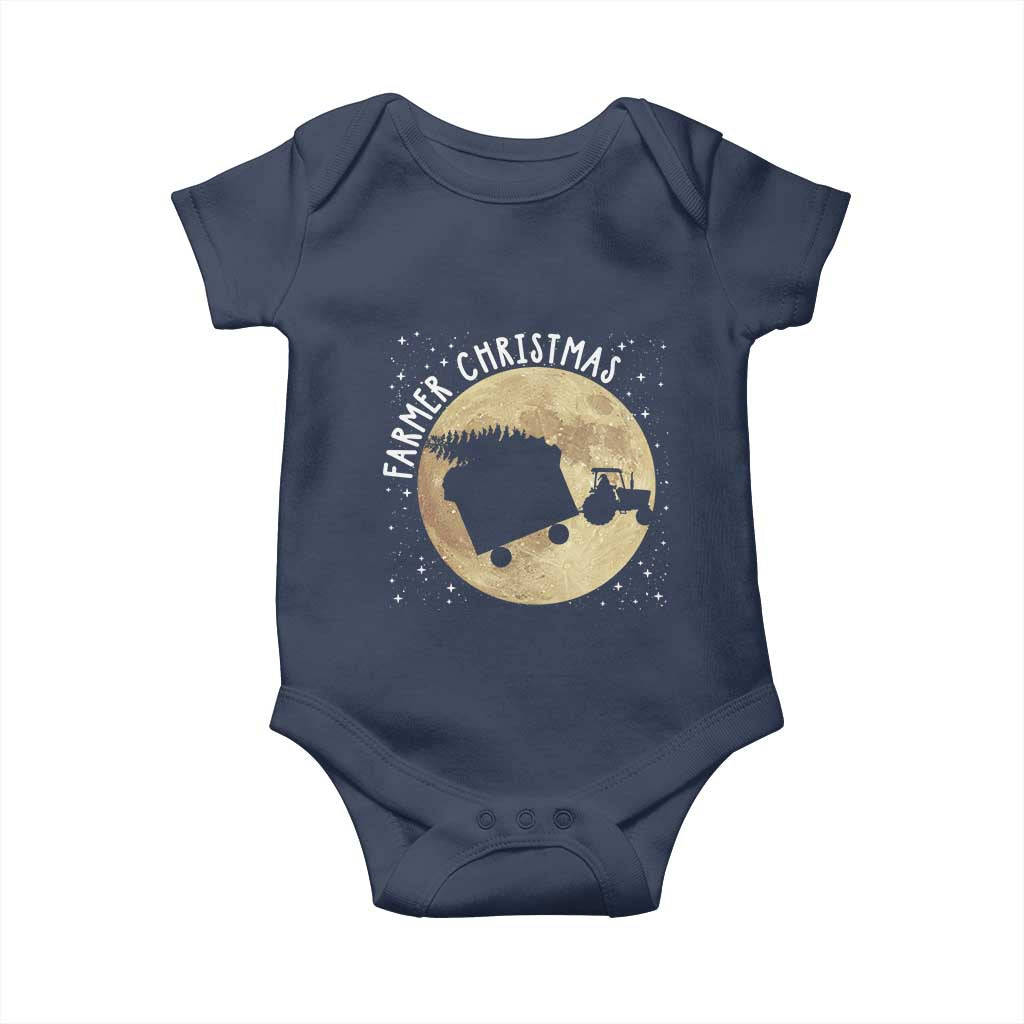 Funny Farmer Christmas Baby Onesie Xmas Santa Farm Tractor Moon TS11 Navy Print Your Wear