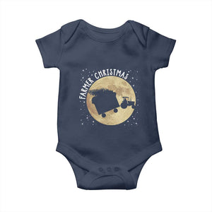 Funny Farmer Christmas Baby Onesie Xmas Santa Farm Tractor Moon TS11 Navy Print Your Wear