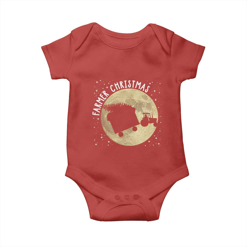 Funny Farmer Christmas Baby Onesie Xmas Santa Farm Tractor Moon TS11 Red Print Your Wear