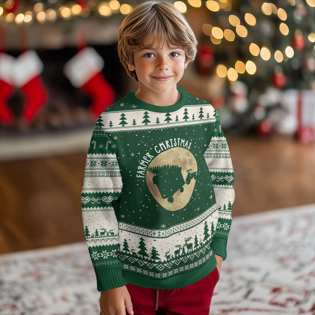 Funny Farmer Xmas Ugly Christmas Sweater Xmas Santa Farm Tractor Moon TS11 Forest Green Beige Print Your Wear