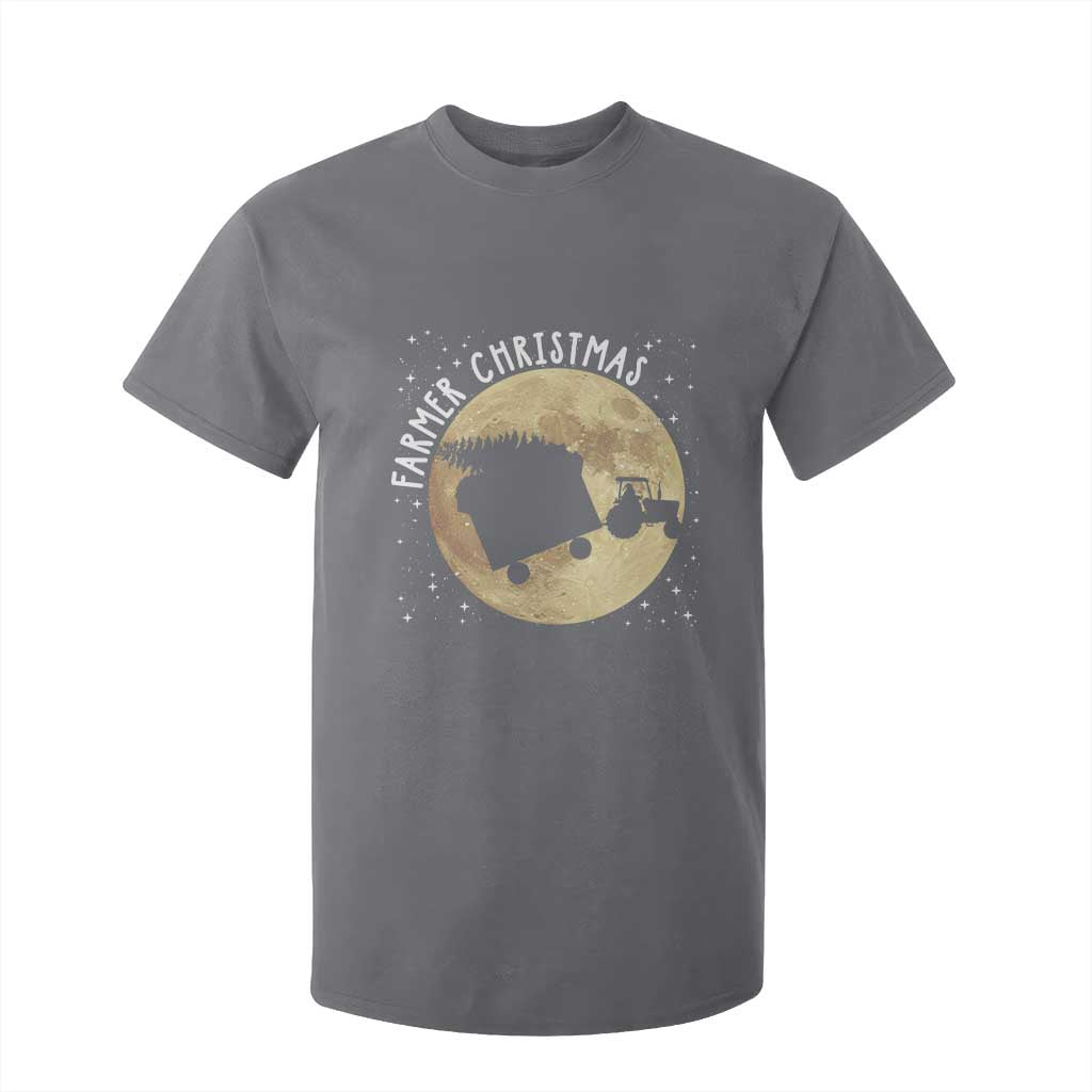 Funny Farmer Christmas T Shirt For Kid Xmas Santa Farm Tractor Moon TS11 Charcoal Print Your Wear