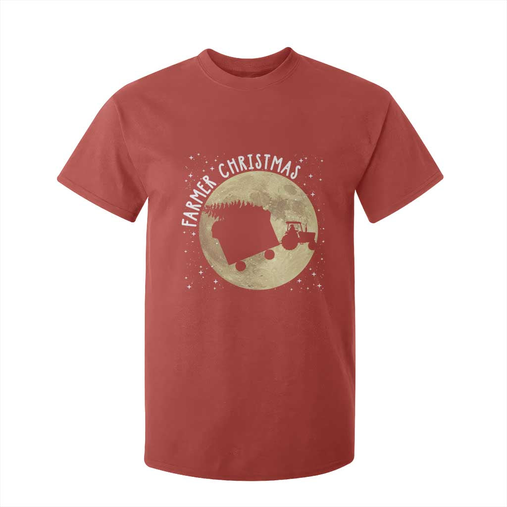 Funny Farmer Christmas T Shirt For Kid Xmas Santa Farm Tractor Moon TS11 Red Print Your Wear