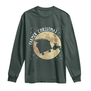 Funny Farmer Christmas Long Sleeve Shirt Xmas Santa Farm Tractor Moon TS11 Dark Forest Green Print Your Wear