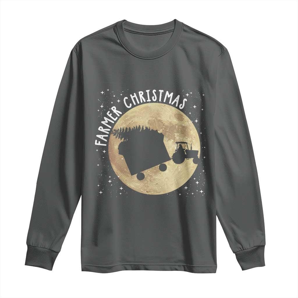 Funny Farmer Christmas Long Sleeve Shirt Xmas Santa Farm Tractor Moon TS11 Dark Heather Print Your Wear