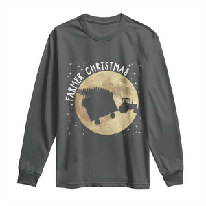 Funny Farmer Christmas Long Sleeve Shirt Xmas Santa Farm Tractor Moon TS11 Dark Heather Print Your Wear