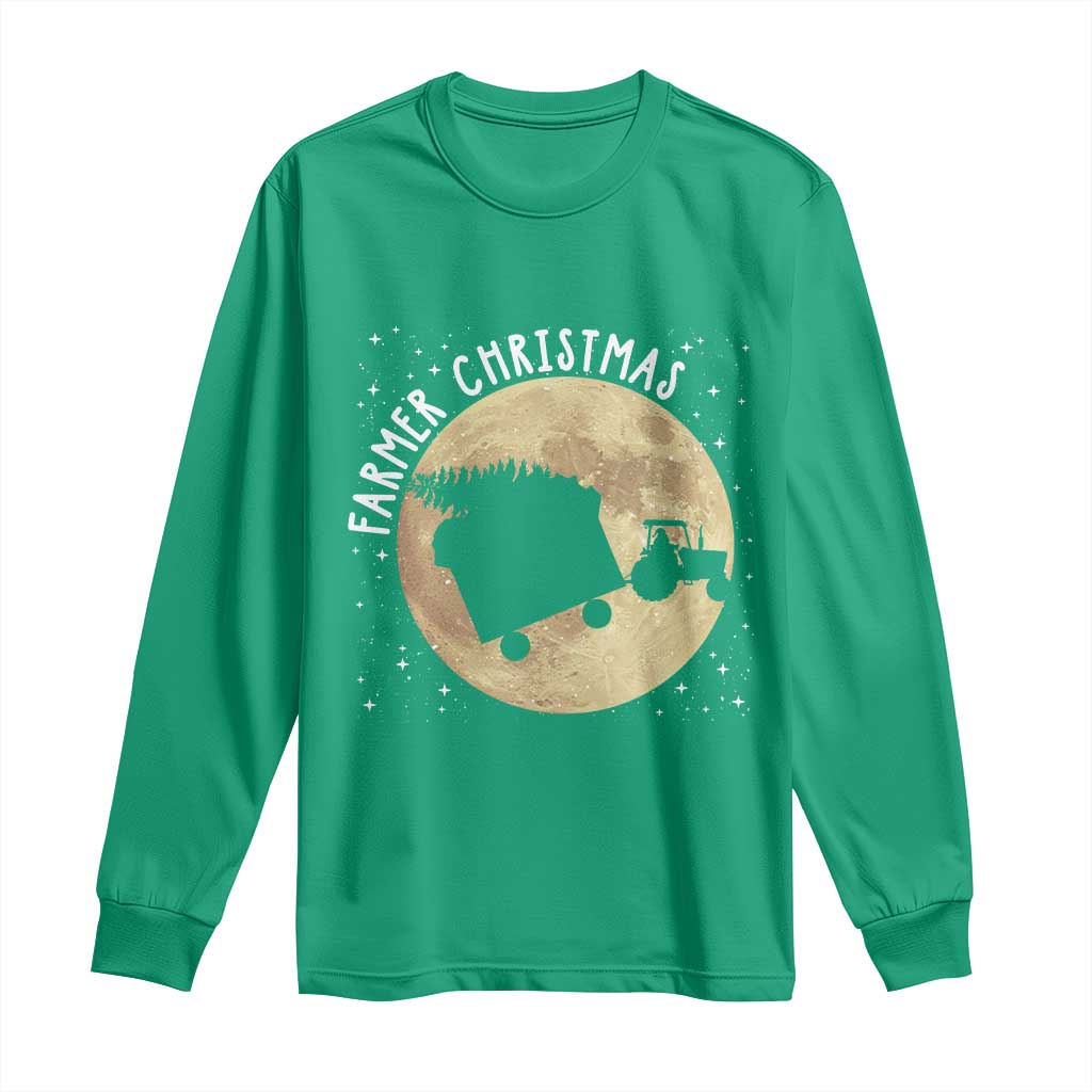 Funny Farmer Christmas Long Sleeve Shirt Xmas Santa Farm Tractor Moon TS11 Irish Green Print Your Wear