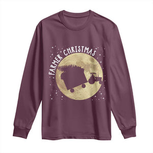Funny Farmer Christmas Long Sleeve Shirt Xmas Santa Farm Tractor Moon TS11 Maroon Print Your Wear