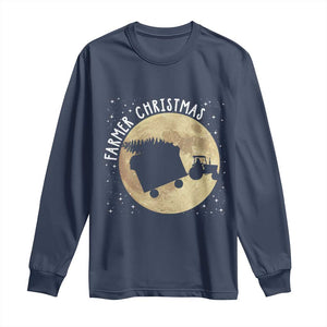 Funny Farmer Christmas Long Sleeve Shirt Xmas Santa Farm Tractor Moon TS11 Navy Print Your Wear