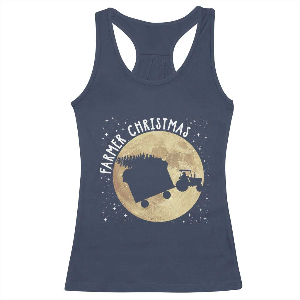 Funny Farmer Christmas Racerback Tank Top Xmas Santa Farm Tractor Moon TS11 Navy Print Your Wear