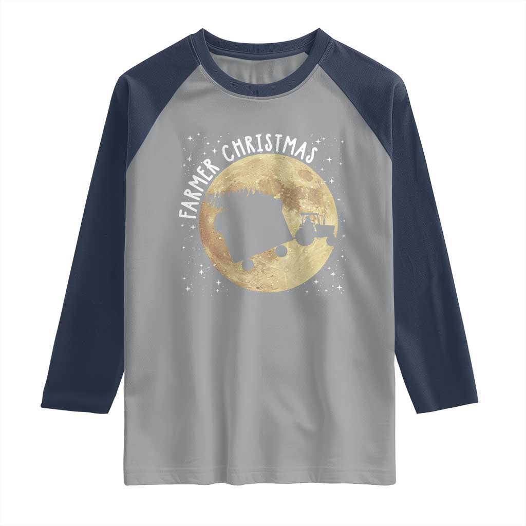 Funny Farmer Christmas Raglan Shirt Xmas Santa Farm Tractor Moon TS11 Sport Gray Navy Print Your Wear