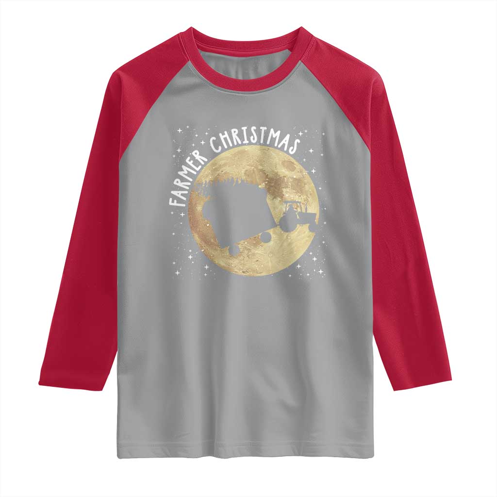 Funny Farmer Christmas Raglan Shirt Xmas Santa Farm Tractor Moon TS11 Sport Gray Red Print Your Wear
