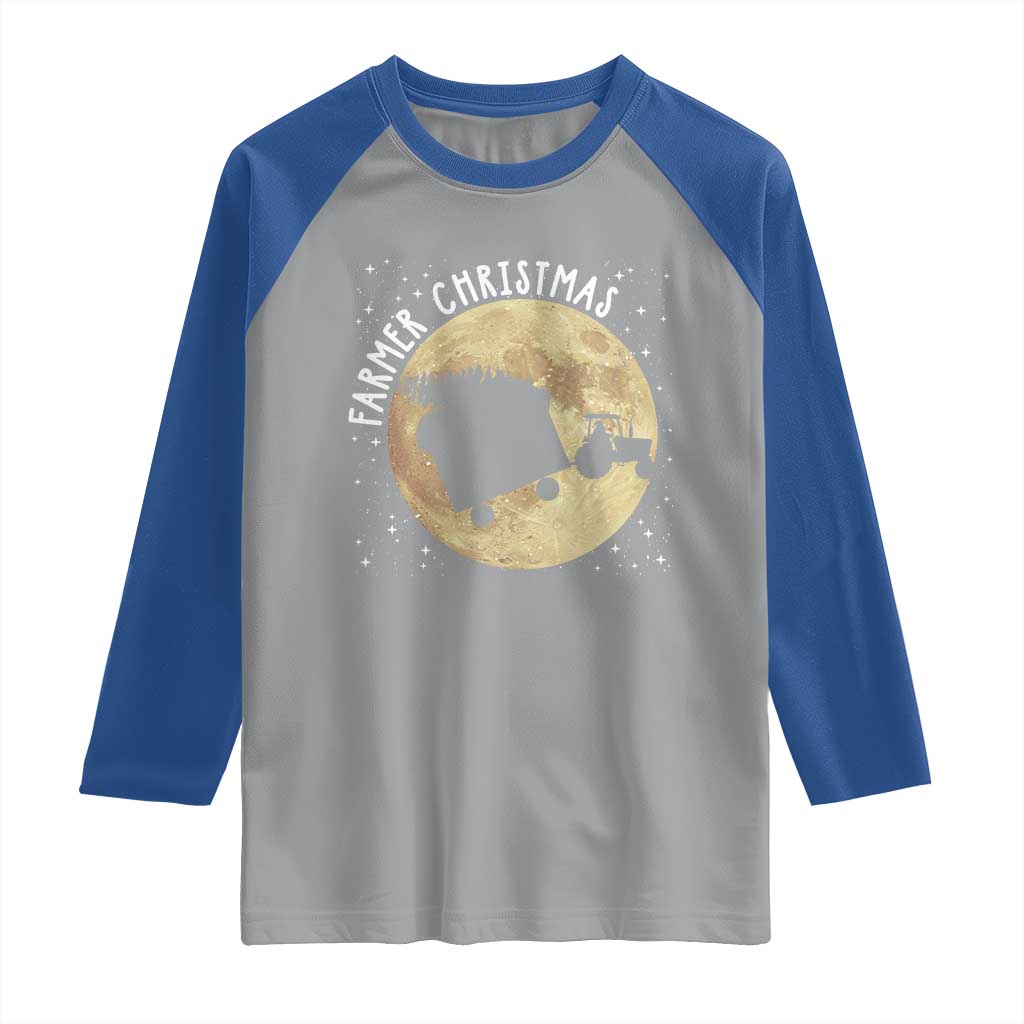 Funny Farmer Christmas Raglan Shirt Xmas Santa Farm Tractor Moon TS11 Sport Gray Royal Print Your Wear