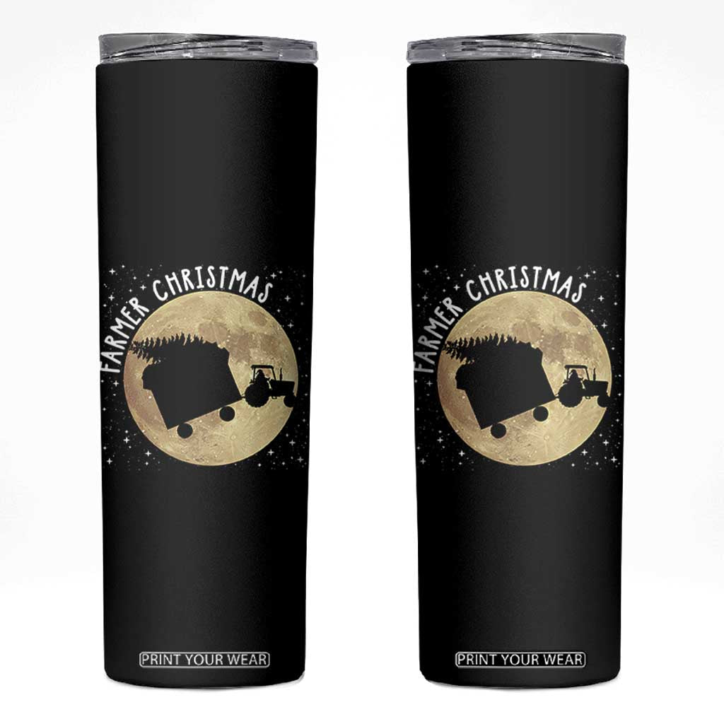 Funny Farmer Christmas Skinny Tumbler Xmas Santa Farm Tractor Moon TS11 Black Print Your Wear