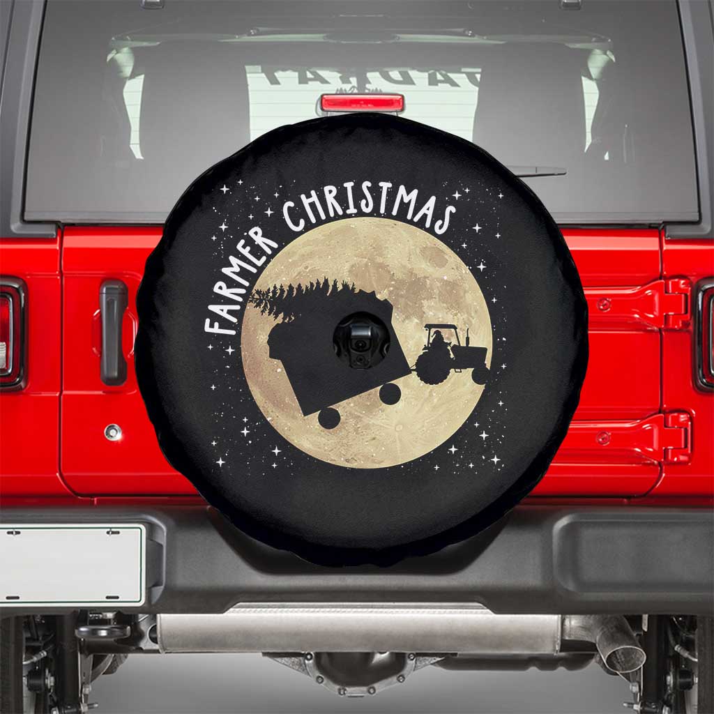 Funny Farmer Christmas Spare Tire Cover Xmas Santa Farm Tractor Moon TS11 Black Print Your Wear