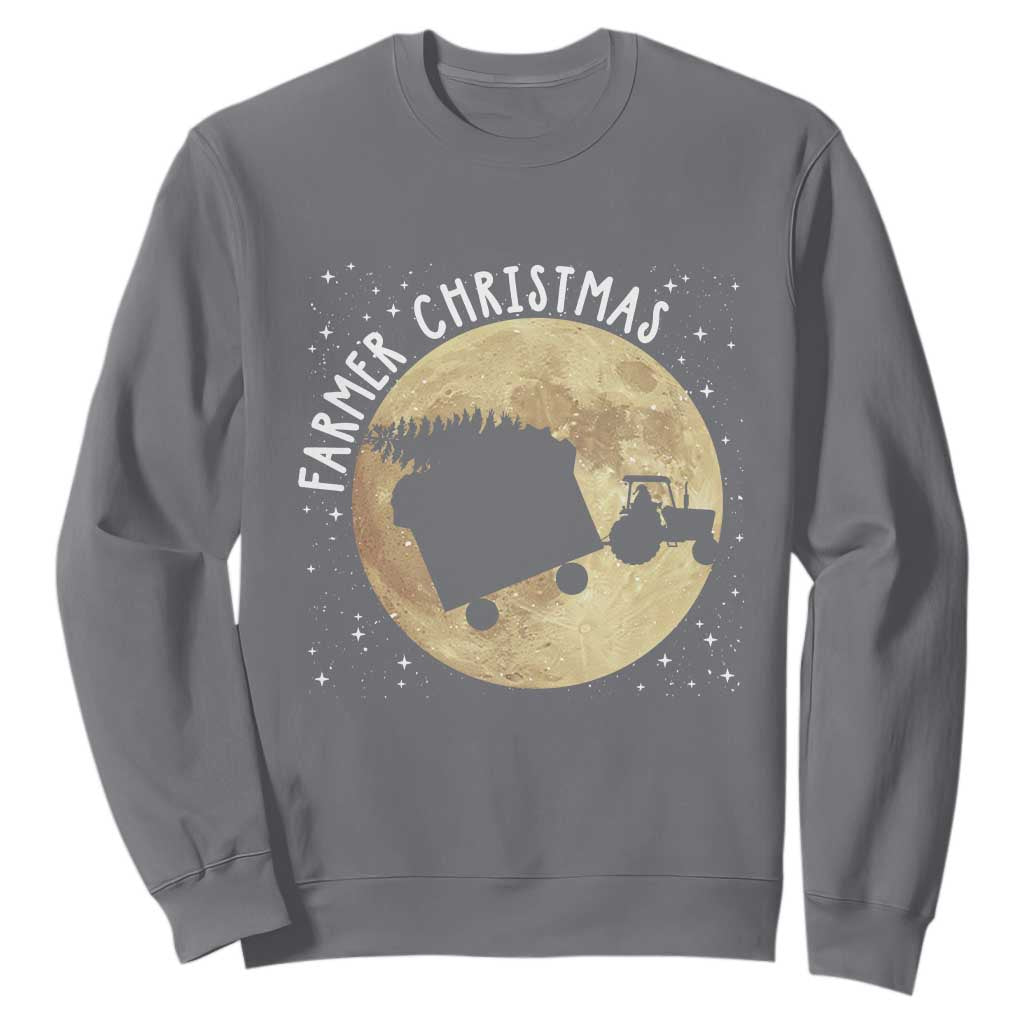 Funny Farmer Christmas Sweatshirt Xmas Santa Farm Tractor Moon TS11 Charcoal Print Your Wear