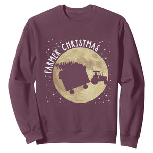 Funny Farmer Christmas Sweatshirt Xmas Santa Farm Tractor Moon TS11 Maroon Print Your Wear