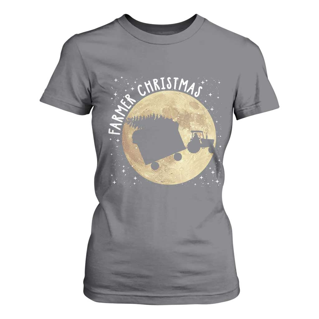 Funny Farmer Christmas T Shirt For Women Xmas Santa Farm Tractor Moon TS11 Charcoal Print Your Wear