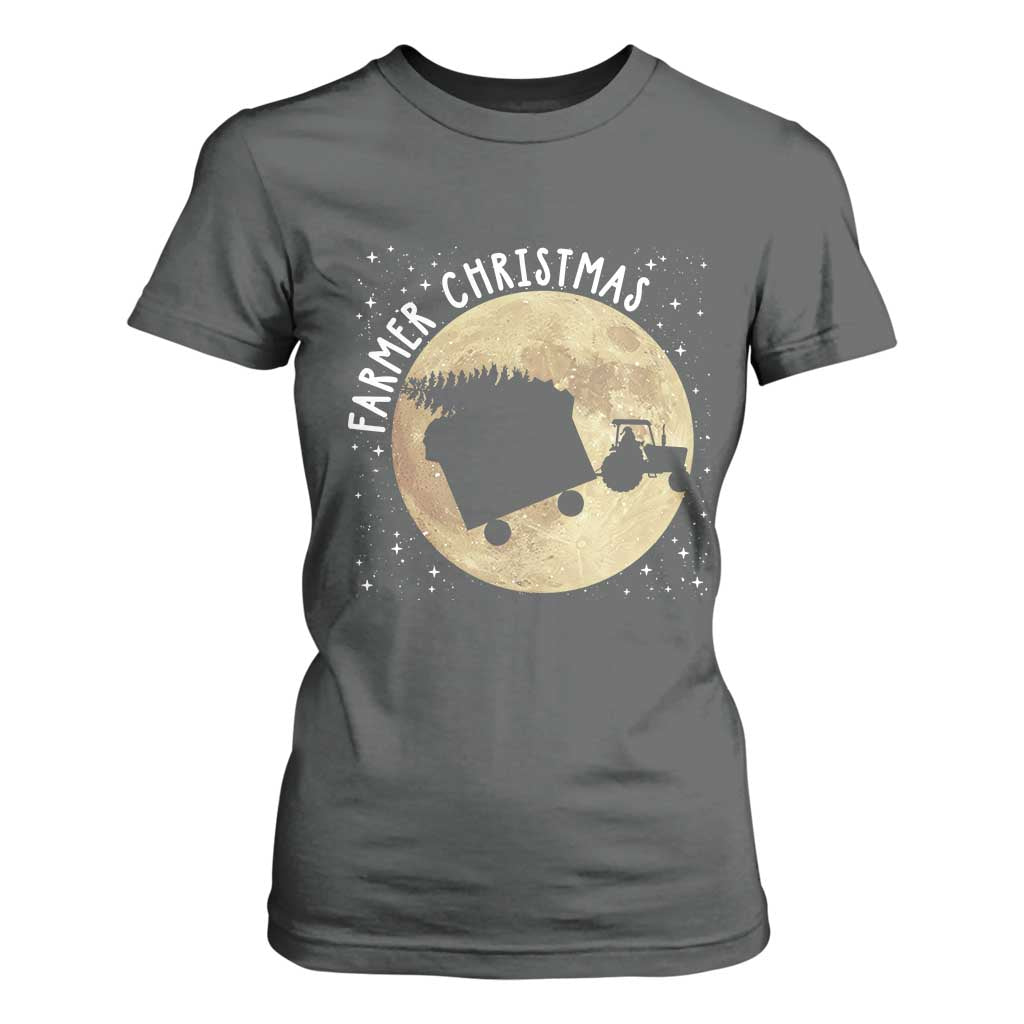 Funny Farmer Christmas T Shirt For Women Xmas Santa Farm Tractor Moon TS11 Dark Heather Print Your Wear