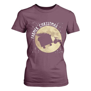 Funny Farmer Christmas T Shirt For Women Xmas Santa Farm Tractor Moon TS11 Maroon Print Your Wear