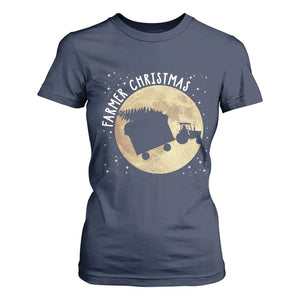 Funny Farmer Christmas T Shirt For Women Xmas Santa Farm Tractor Moon TS11 Navy Print Your Wear