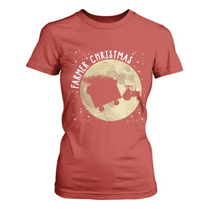 Funny Farmer Christmas T Shirt For Women Xmas Santa Farm Tractor Moon TS11 Red Print Your Wear