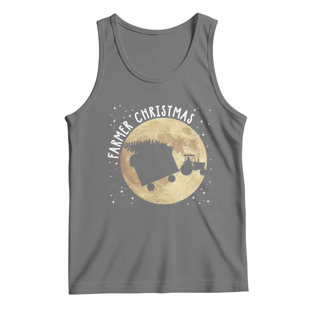 Funny Farmer Christmas Tank Top Xmas Santa Farm Tractor Moon TS11 Black Heather Print Your Wear