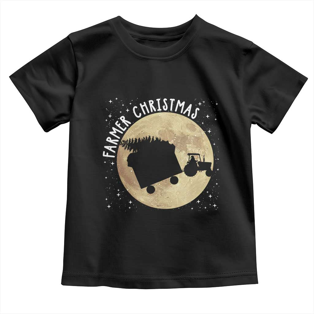 Funny Farmer Christmas Toddler T Shirt Xmas Santa Farm Tractor Moon TS11 Black Print Your Wear
