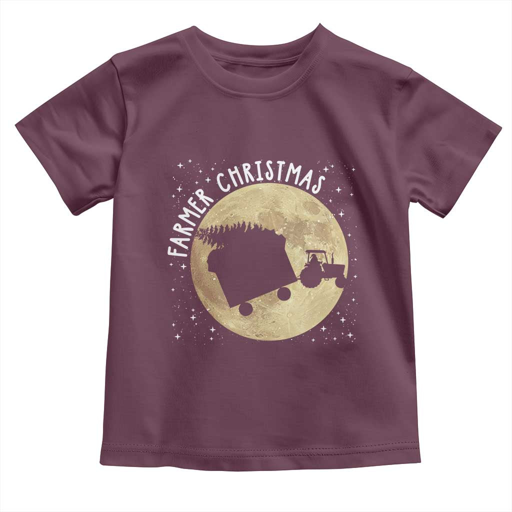 Funny Farmer Christmas Toddler T Shirt Xmas Santa Farm Tractor Moon TS11 Maroon Print Your Wear