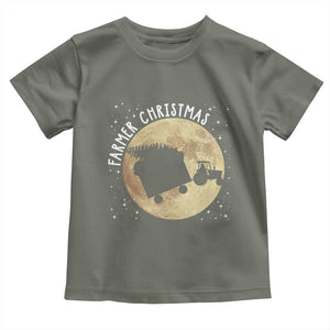 Funny Farmer Christmas Toddler T Shirt Xmas Santa Farm Tractor Moon TS11 Military Green Print Your Wear