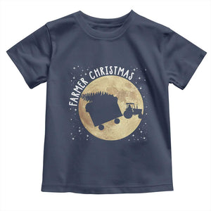 Funny Farmer Christmas Toddler T Shirt Xmas Santa Farm Tractor Moon TS11 Navy Print Your Wear