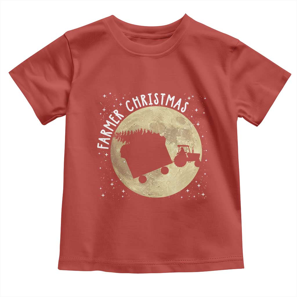 Funny Farmer Christmas Toddler T Shirt Xmas Santa Farm Tractor Moon TS11 Red Print Your Wear
