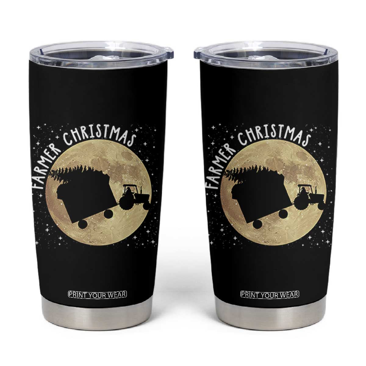 Funny Farmer Christmas Tumbler Cup Xmas Santa Farm Tractor Moon TS11 Black Print Your Wear