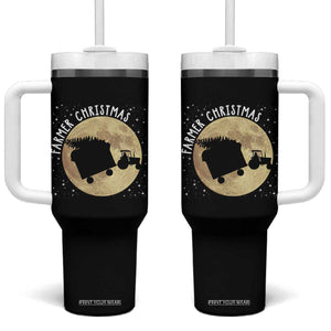 Funny Farmer Christmas Tumbler With Handle Xmas Santa Farm Tractor Moon TS11 One Size: 40 oz Black Print Your Wear