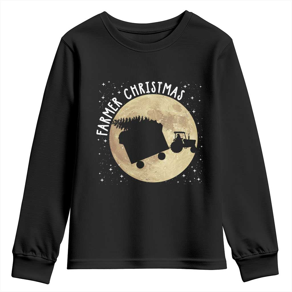 Funny Farmer Christmas Youth Sweatshirt Xmas Santa Farm Tractor Moon TS11 Black Print Your Wear