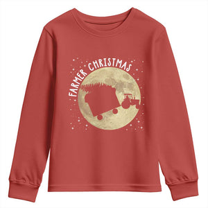 Funny Farmer Christmas Youth Sweatshirt Xmas Santa Farm Tractor Moon TS11 Red Print Your Wear