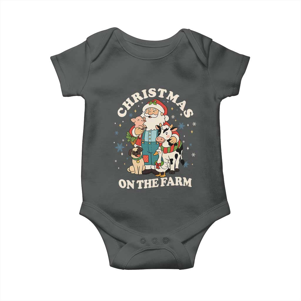 Funny Xmas On The Farm Baby Onesie Christmas Farmer Santa Claus Livestock TS11 Dark Heather Print Your Wear