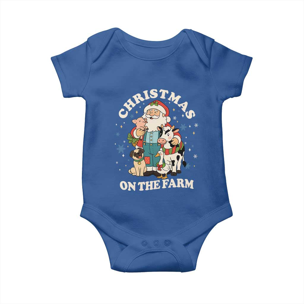 Funny Xmas On The Farm Baby Onesie Christmas Farmer Santa Claus Livestock TS11 Royal Blue Print Your Wear