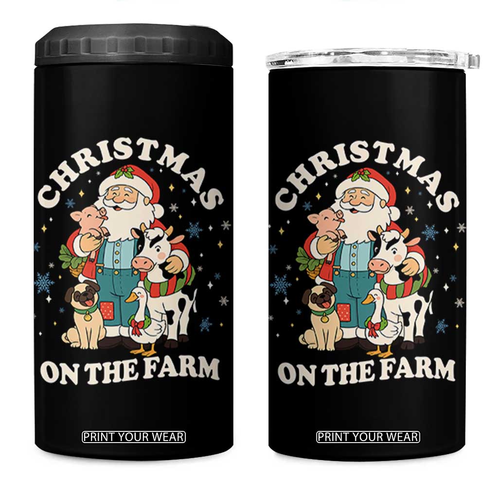 Funny Xmas On The Farm 4 in 1 Can Cooler Tumbler Christmas Farmer Santa Claus Livestock TS11 One Size: 16 oz Black Print Your Wear
