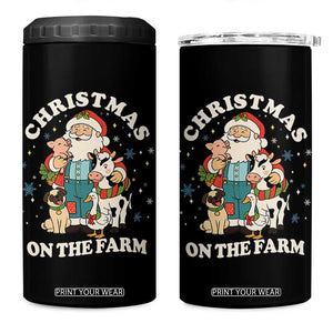 Funny Xmas On The Farm 4 in 1 Can Cooler Tumbler Christmas Farmer Santa Claus Livestock TS11 One Size: 16 oz Black Print Your Wear